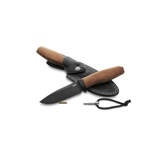 LionSteel Acha AH B BLN — M390 Fixed Blade Burlap Micarta (black finish)