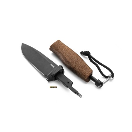 LionSteel Acha AH B BLN — Coltello fisso M390 Burlap Micarta (nera)