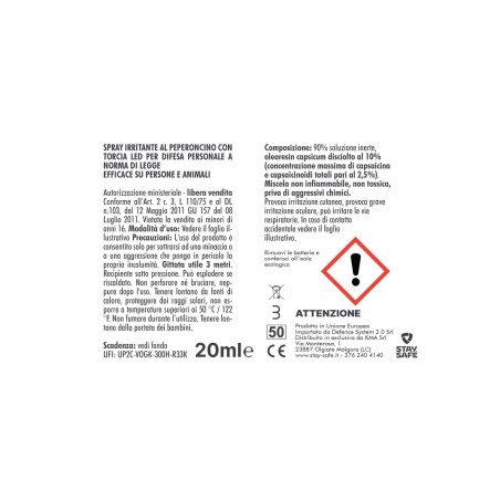 Stay Safe Spray Peperoncino con Torcia | KMA S.r.l.