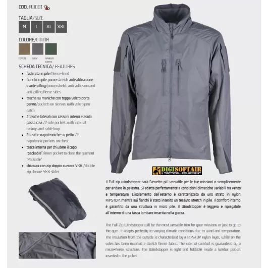 4-14 Full zip windstopper jacket, softshell Coyote FW001