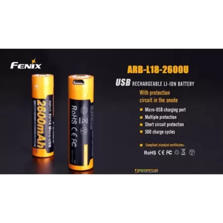 FENIX batteria Li-ion 18650 2600 mah ARB-L18-2600U