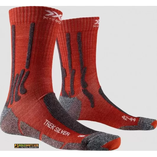 X Bionic Trek Silver Socks Crimson Red / Dolomite Grey