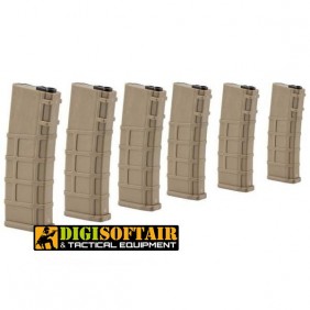 Box of 6 Lonex magazines M4 / M16 series, TAN monofilar, 200 bb