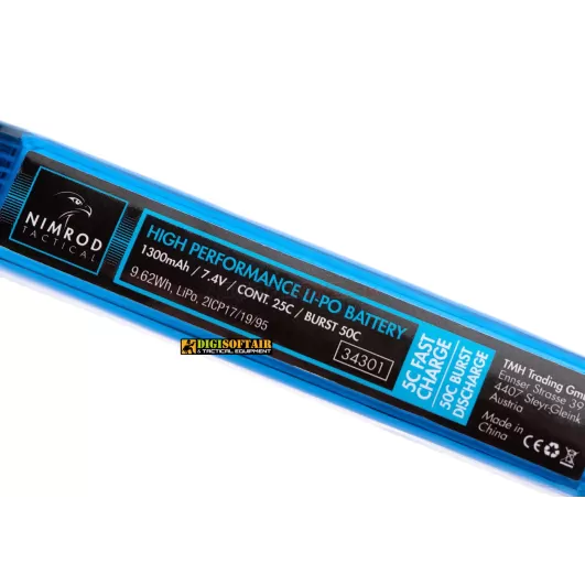 Lipo 7.4V 1300mAh 25C Stock Tube Type T-Plug Nimrod