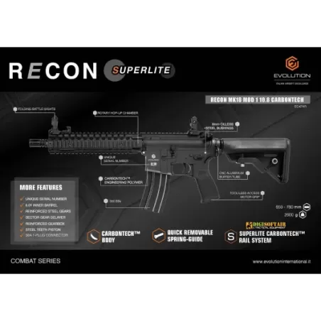 Evolution Recon MK18 Mod 1 10.8 Carbontech Nero EC47AR Evolution Recon MK18 Mod 1 10.8 Carbontech Nero EC47AR