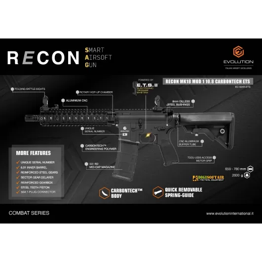 Evolution Recon MK18 Mod 1 10.8 Carbontech black EC18AR-ETS