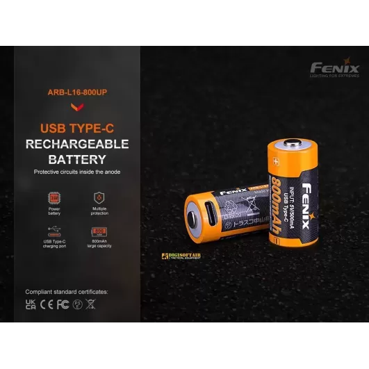 Fenix batteria Li-ion 16340 800 mah ARB-L16-800UP