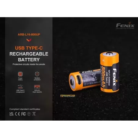 Fenix battery Li-ion 16340 800 mah ARB-L16-800