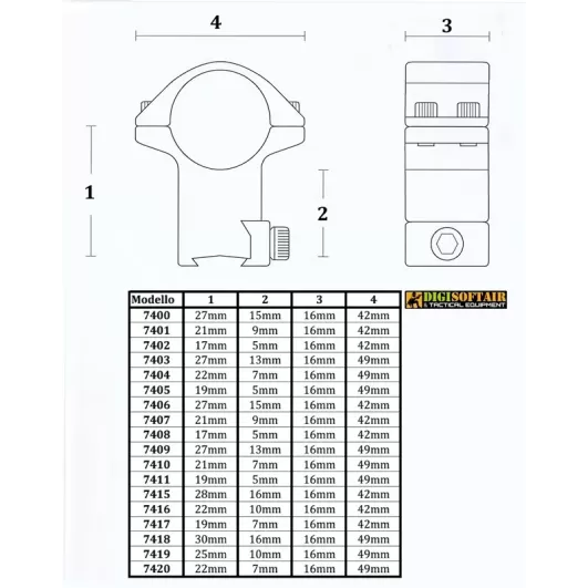 Anelli di Montaggio per Ottiche Ø30mm - Slitte Picatinny e Weaver (Alto) 7403