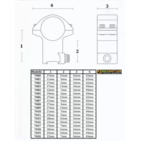 Anelli di Montaggio per Ottiche Ø30mm - Slitte Picatinny e Weaver (Alto) 7403
