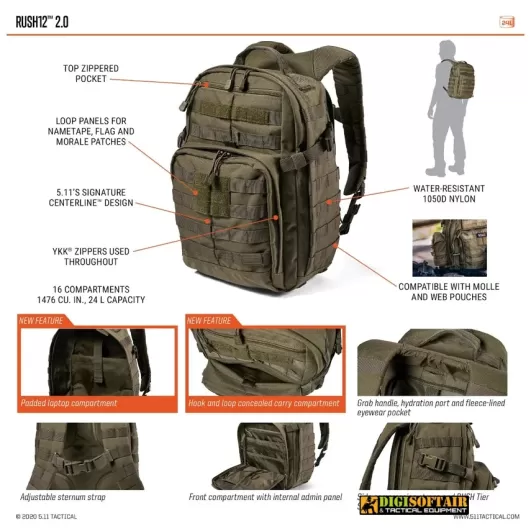 5.11 RUSH12 2.0 Backpack — Multicam 24L
