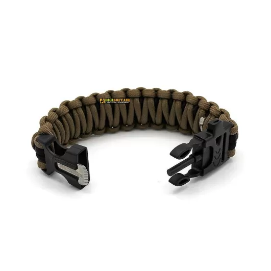 Coyote paracord bracelet with whistle and firesteel R09349