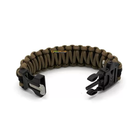 Coyote paracord bracelet with whistle and firesteel R09349