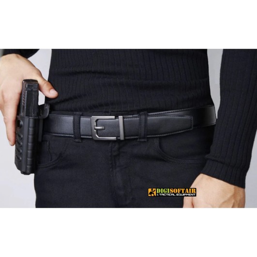 Kore Essentials X3 Gunmetal buckle, Black Leather Gun Belt