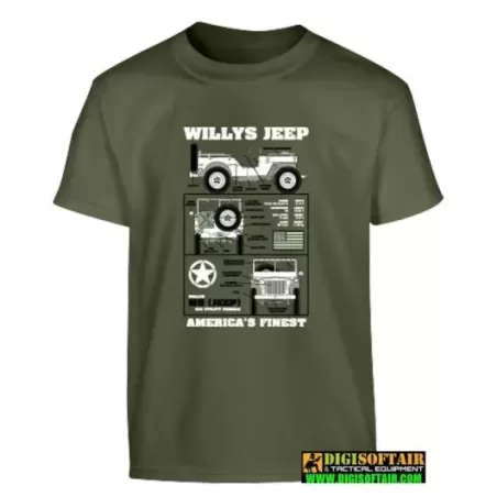 Kids Willys Jeep T-shirt - Olive Green
