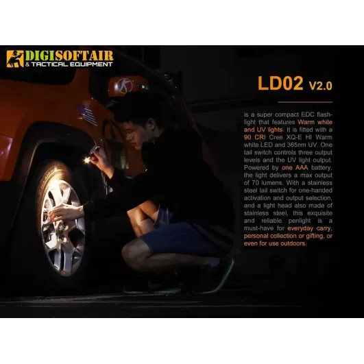 FENIX LD02 V2.0 torcia a penna 70lumen con UV